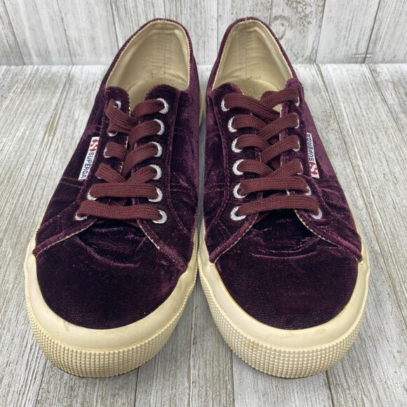 Superga Velvet Sneakers Women's 8.5 Mens 7 Lace Up Low Top Plum Burgundy Purple - Picture 12 of 12